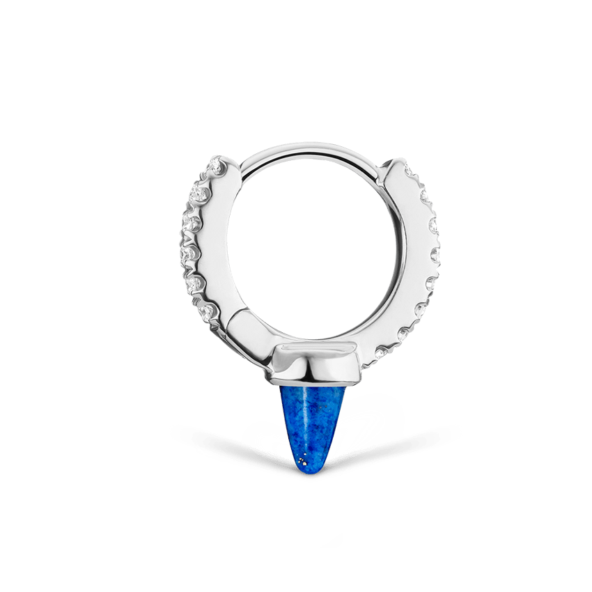 Lapis Single Short Spike Diamond Eternity Hoop Earring White Gold 6.5mm