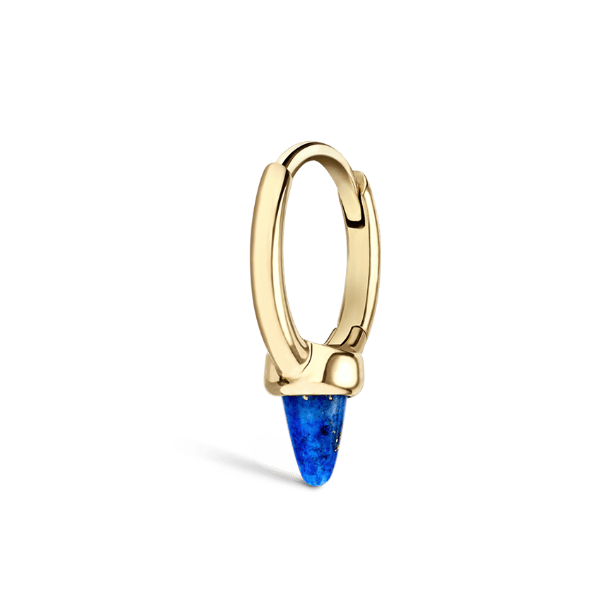 Lapis Single Short Spike Non Rotating Earring (Non Rotating) Yellow Gold 6.5mm