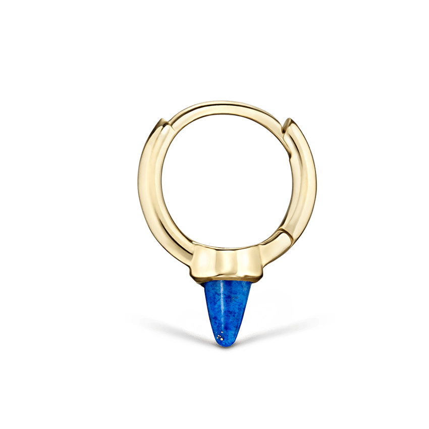 Lapis Single Short Spike Non Rotating Earring (Non Rotating) Yellow Gold 6.5mm