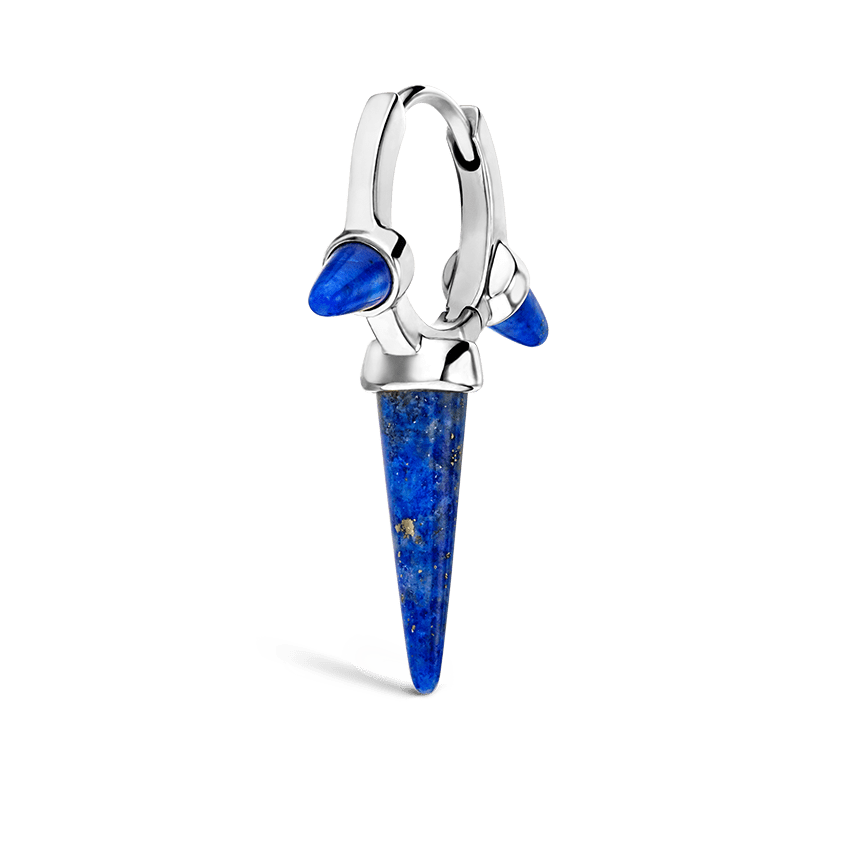 Lapis Triple Long Spike Hoop Earring White Gold 8mm