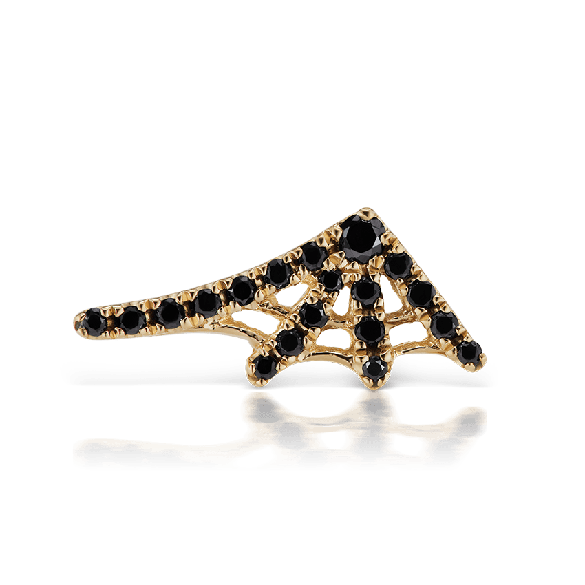 Large Black Diamond Web Earstud Yellow Gold 11mm Left