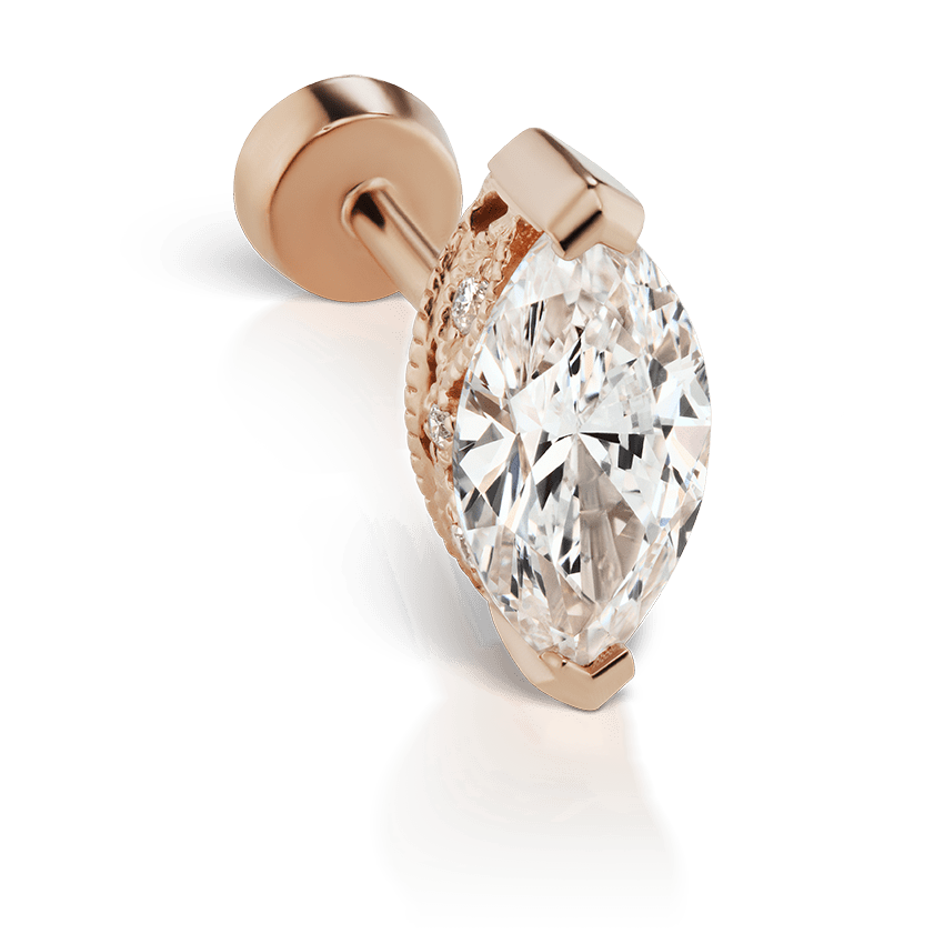Marquise Diamond Threaded Stud Earring Rose Gold 8mm