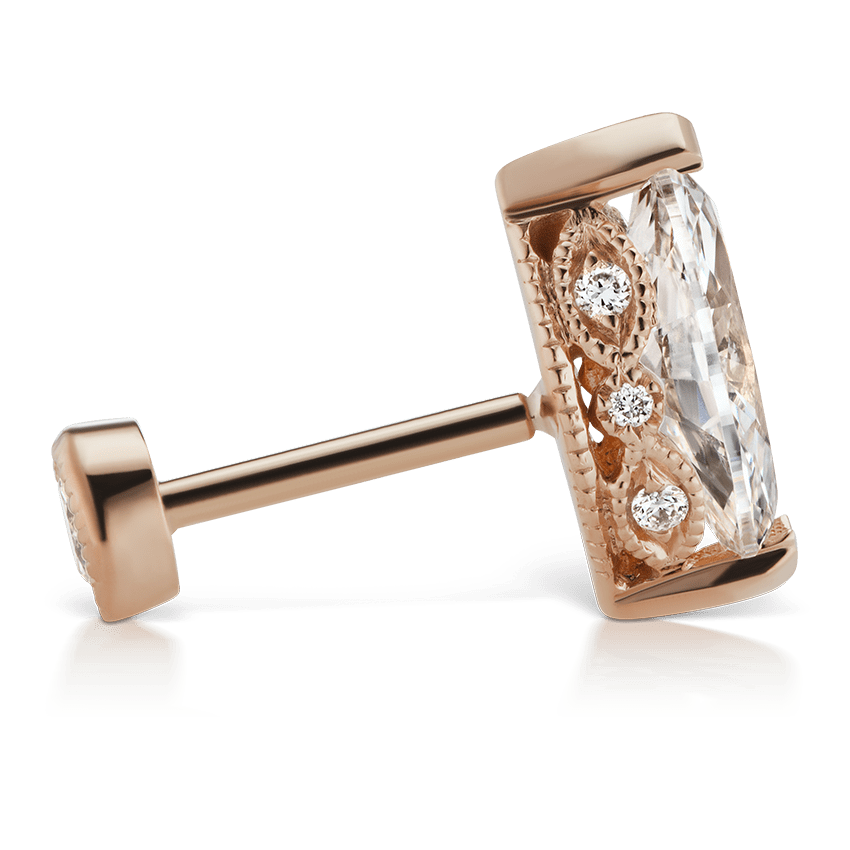 Marquise Diamond Threaded Stud Earring Rose Gold 8mm