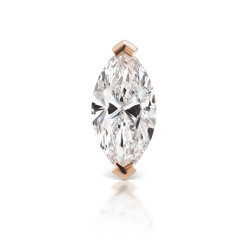 Marquise Diamond Threaded Stud Earring Rose Gold 8mm