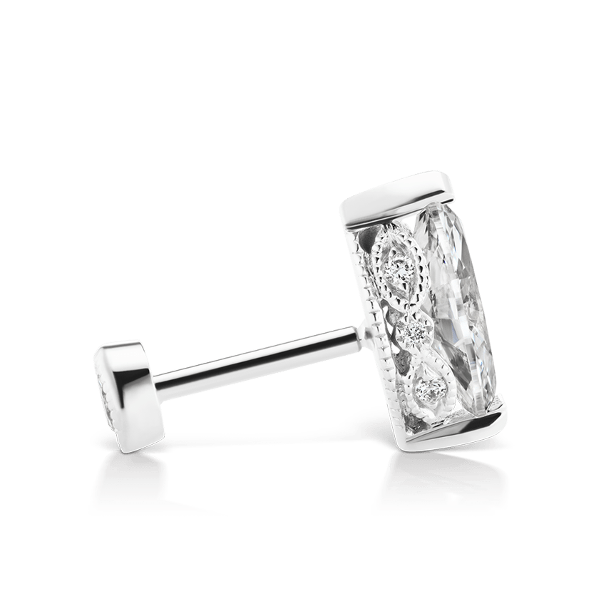 Marquise Diamond Threaded Stud Earring White Gold 6mm