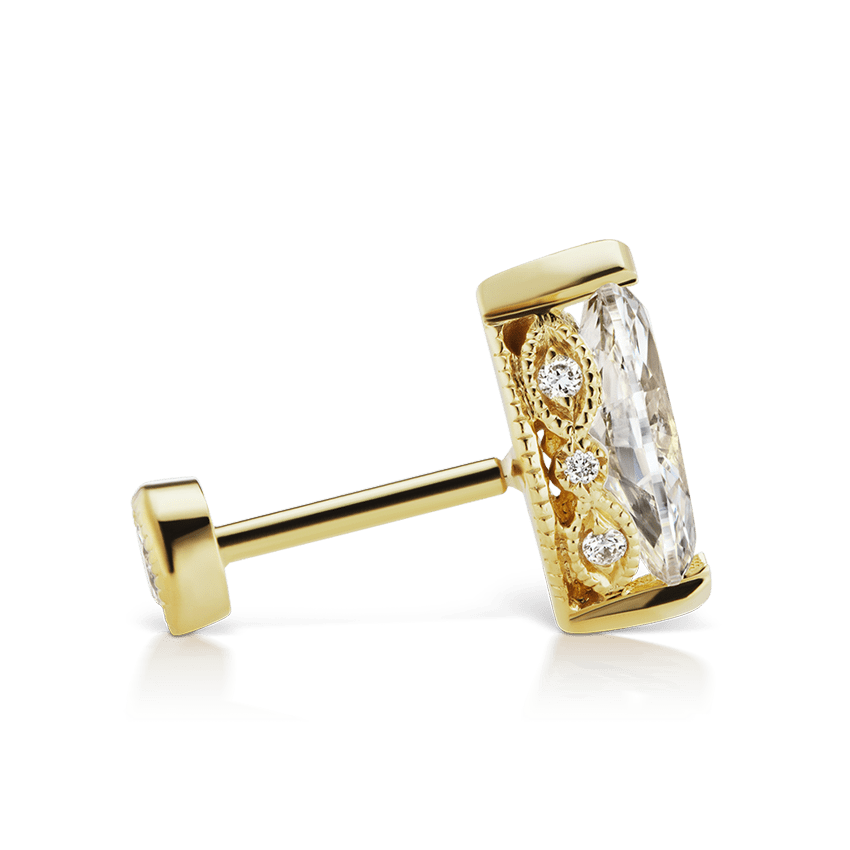 Marquise Diamond Threaded Stud Earring Yellow Gold 6mm