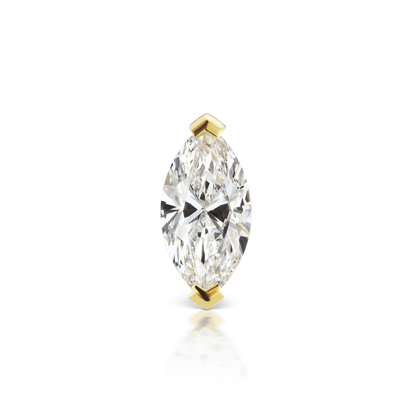 Marquise Diamond Threaded Stud Earring Yellow Gold 6mm