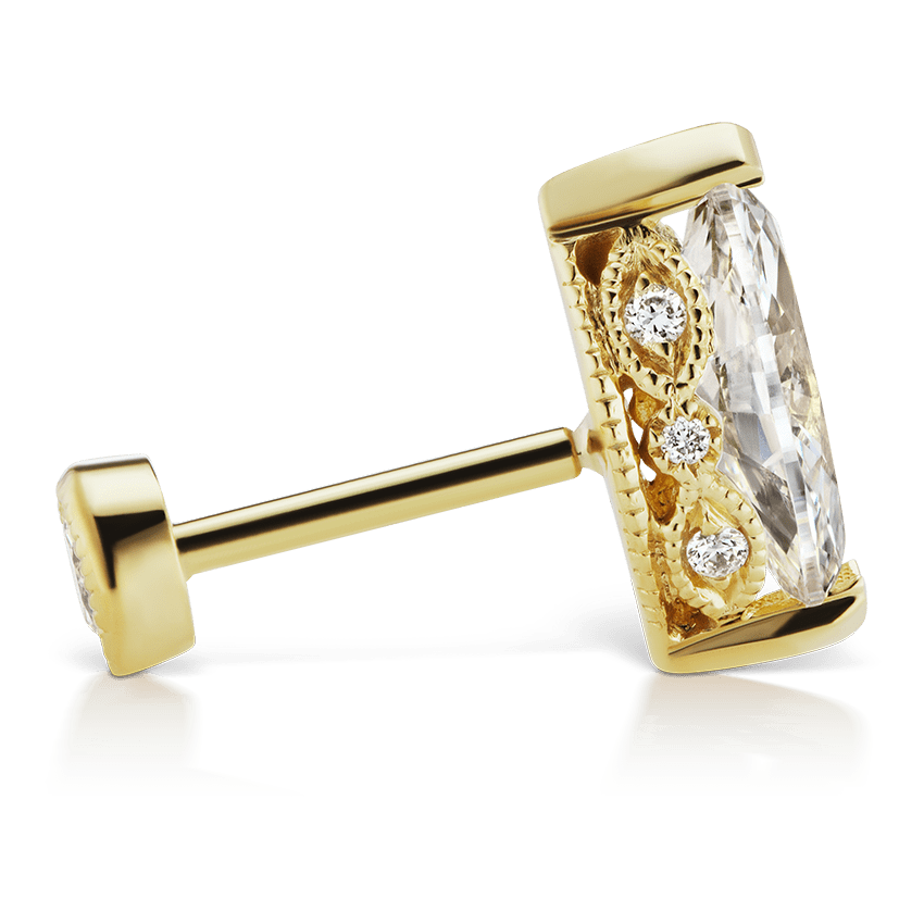 Marquise Diamond Threaded Stud Earring Yellow Gold 8mm