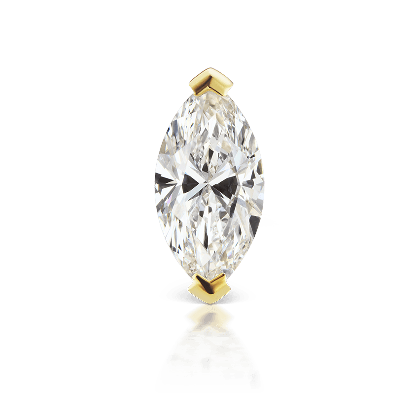 Marquise Diamond Threaded Stud Earring Yellow Gold 8mm
