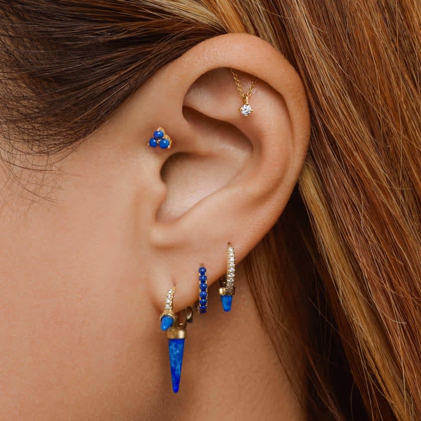 Lapis Trinity Threaded Stud Earring White Gold 4.5mm