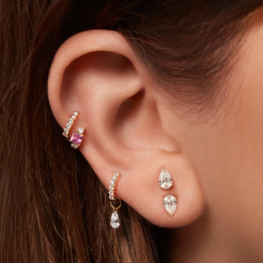 Pear Diamond Threaded Stud Earring, Diamond Back Rose Gold 6mm