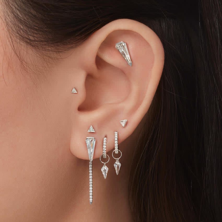 Low Profile Silhouette Diamond Threaded Stud Earring White Gold 8mm