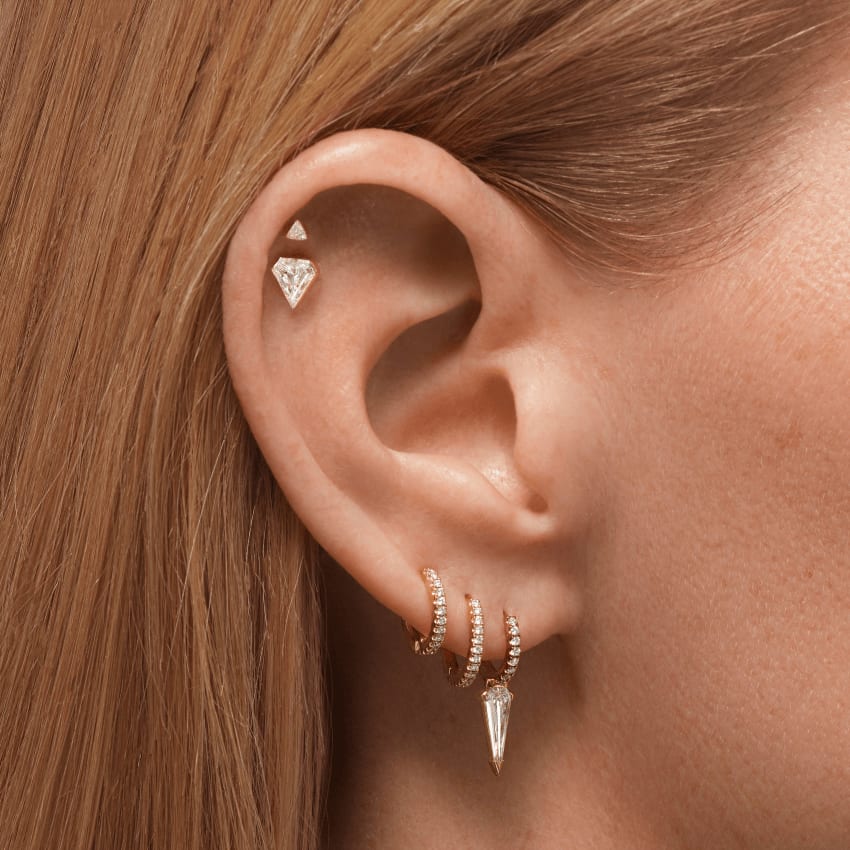 Invisible Set Triangle Diamond Threaded Stud Earring Rose Gold 2.5mm
