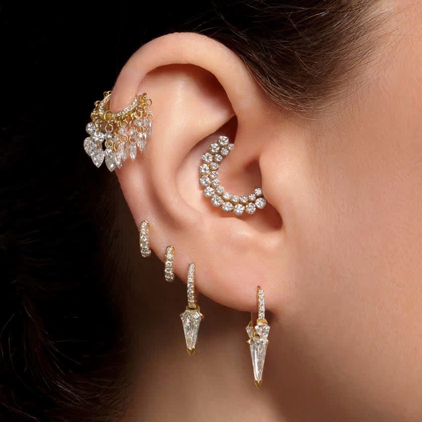 Invisible Diamond Apsara Hoop Earring White Gold 9.5mm 16 Gauge = 1.3mm