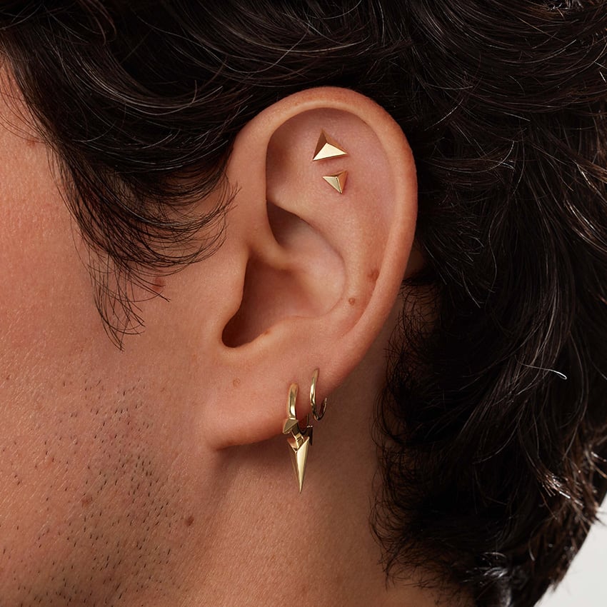 Faceted Triangle Threaded Stud Earring White Gold 5mm
