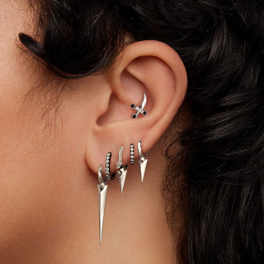 Faceted Grand Spike Hoop Earring Rose Gold 6.5mm