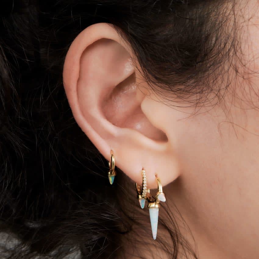 Triple Long Opal Spike Hoop Earring Rose Gold 8mm