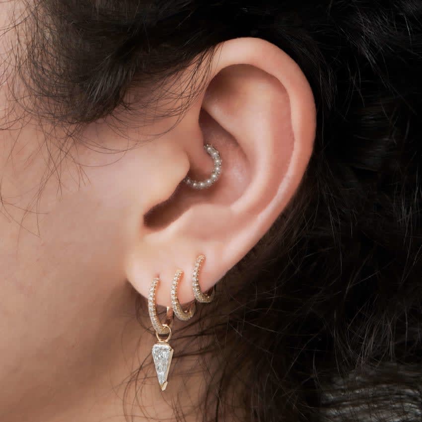 Pearl Horizontal Eternity Hoop Earring Rose Gold 6.5mm 16 Gauge = 1.3mm