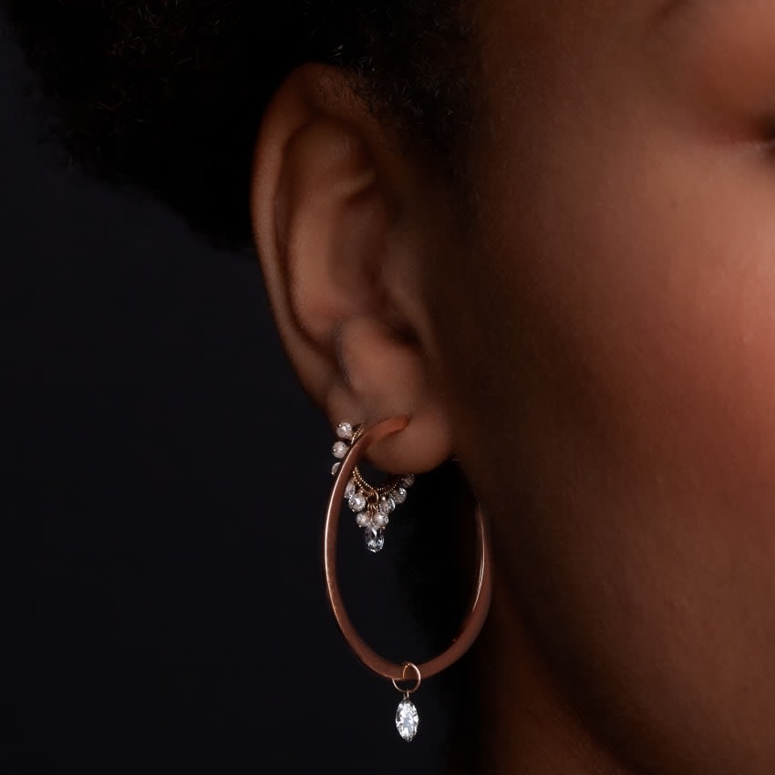 Diamond Coronet with Briolette Hoop Earring White Gold 9.5mm