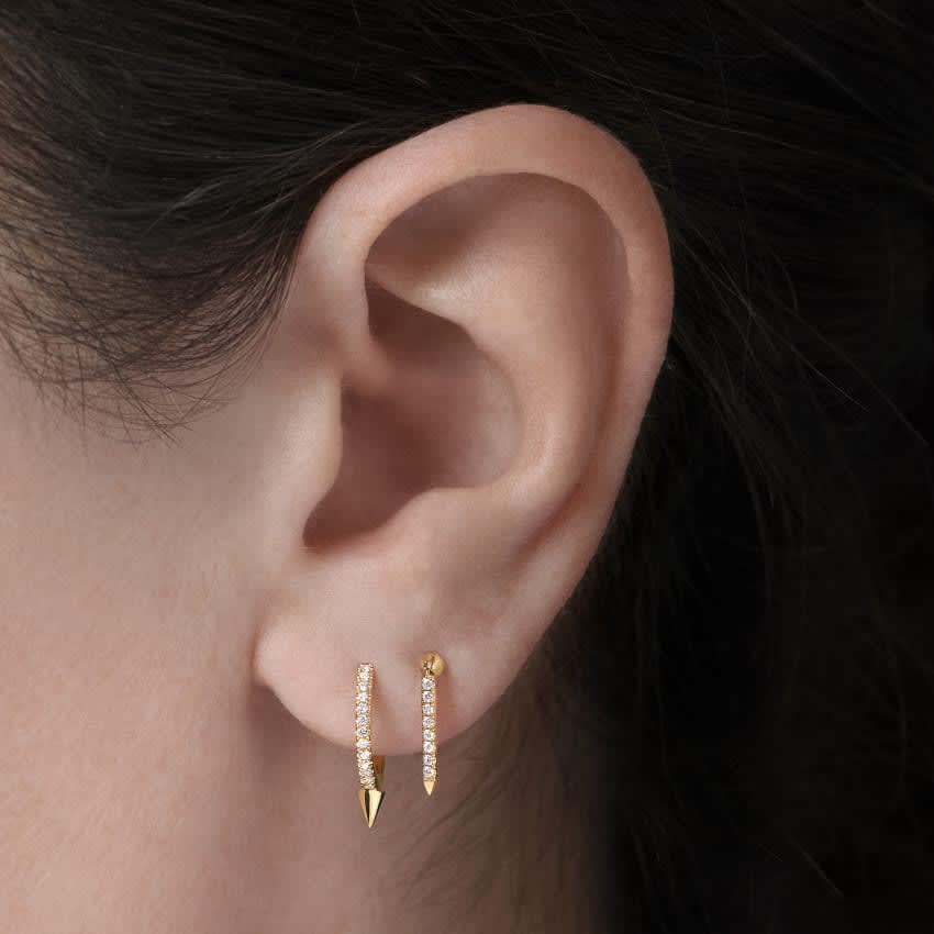 Single Short Spike Diamond Eternity Hoop Earring White Gold 9.5mm