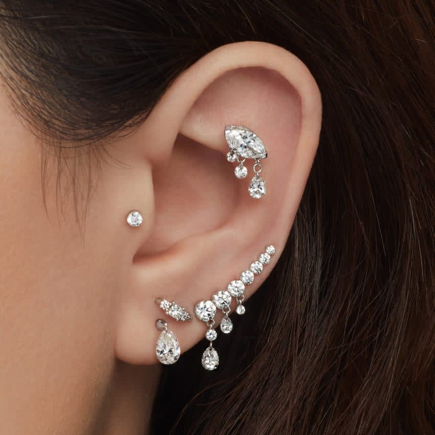 18mm Curved Crescendo Bar Invisible Set Diamond Ear Climber Rose Gold 18mm Left