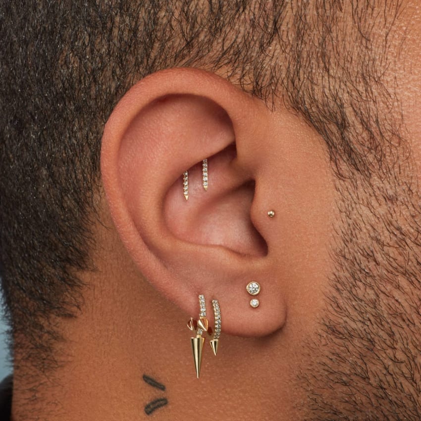 Single Short Spike Diamond Eternity Hoop Earring Rose Gold 9.5mm