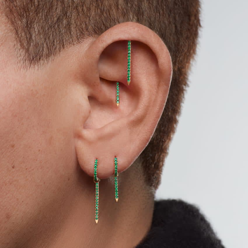 Emerald Eternity Hoop Earring White Gold 6.5mm