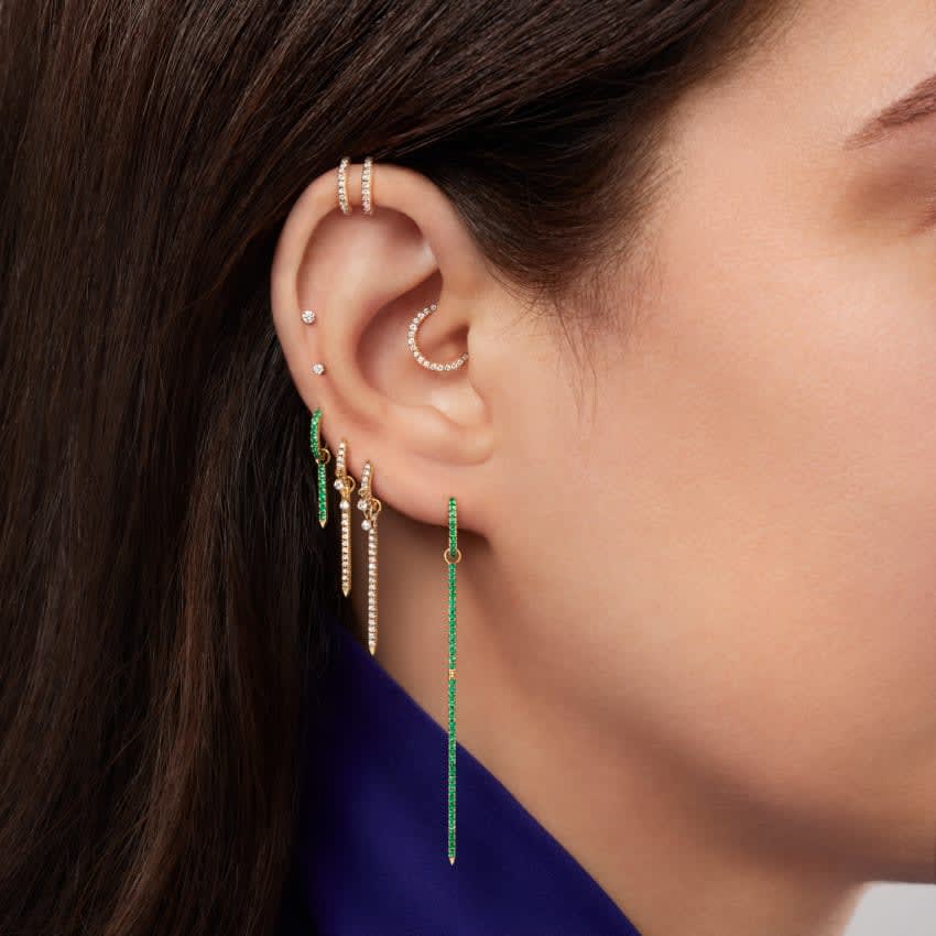 Emerald Eternity Hoop Earring White Gold 6.5mm