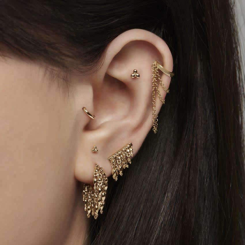 Tassel Bar Stud Earring White Gold 11mm Right