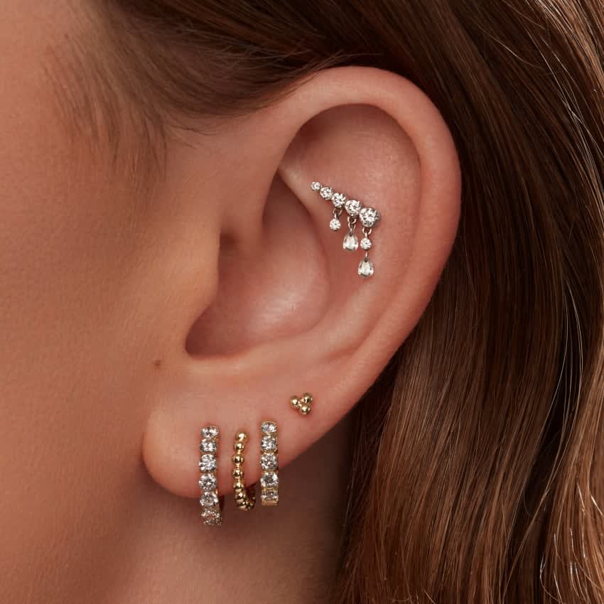 Invisible Set Large Diamond Eternity Hoop Earring Yellow Gold 9.5mm