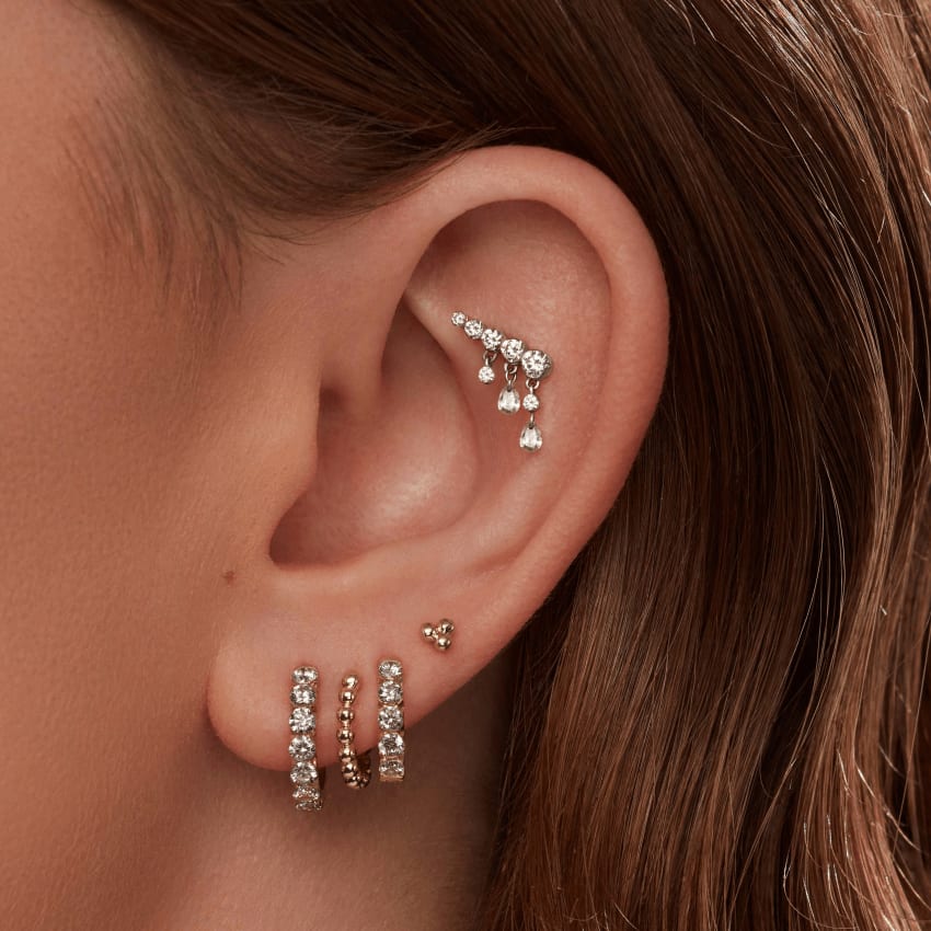 Granulated Hoop Earring White Gold 8mm