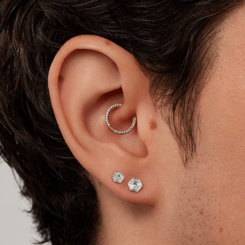 Invisible Set Hexagon Diamond Stud Earring White Gold 5mm