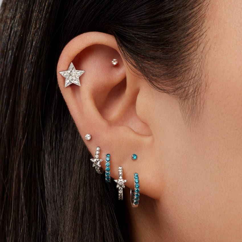 Diamond Star Eternity Hoop Earring Rose Gold 8mm