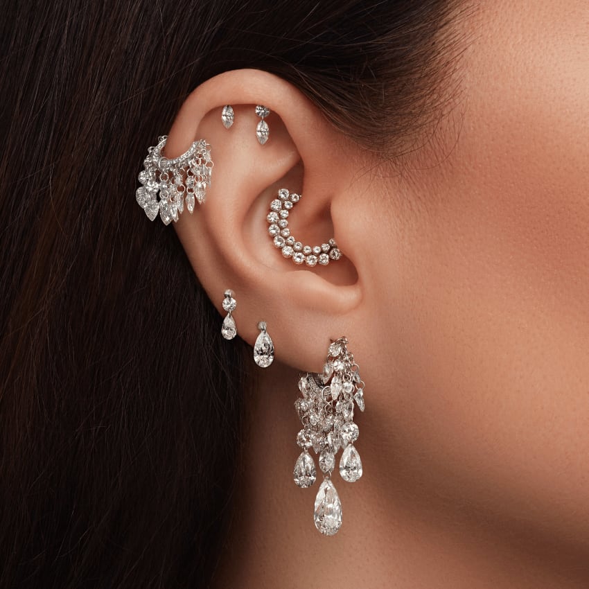 Floating Double Diamond Threaded Charm Earring White Gold 2mm / 5mm