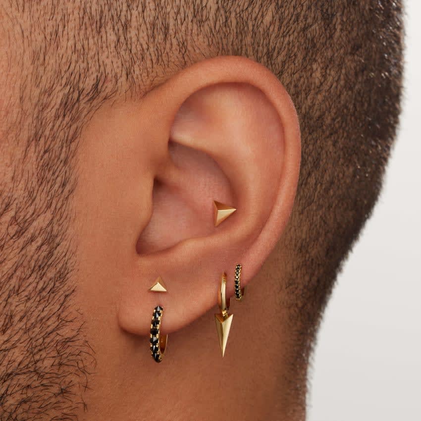 Faceted Single Long Spike Hoop Earring Yellow Gold 8mm