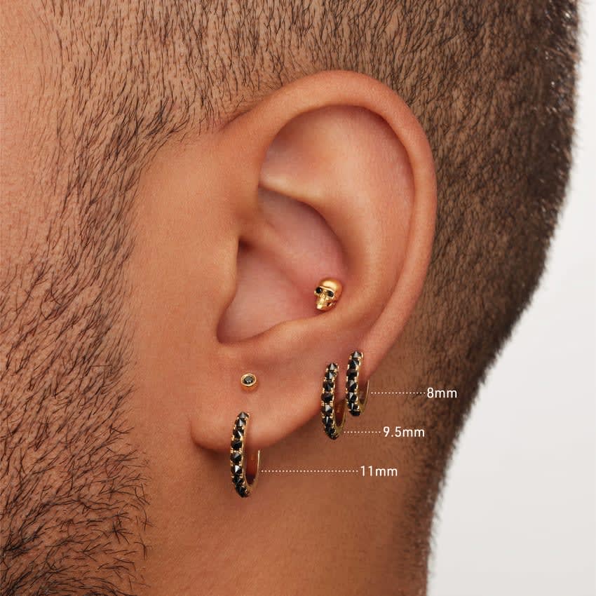 Reverse Set Black Diamond Eternity Hoop Earring Rose Gold 9.5mm