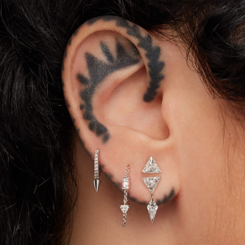 Single Short Spike Diamond Eternity Hoop Earring Yellow Gold 8mm