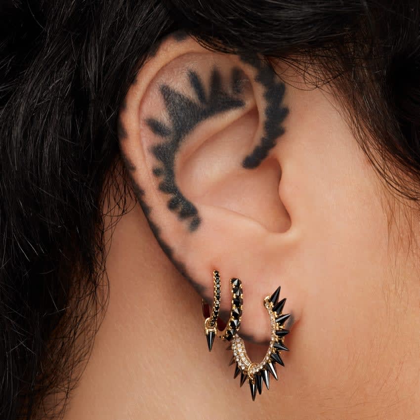 Reverse Set Black Diamond Eternity Hoop Earring Rose Gold 9.5mm