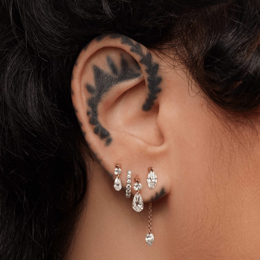 Floating Double Diamond Threaded Charm Earring White Gold 3mm / 7.5mm