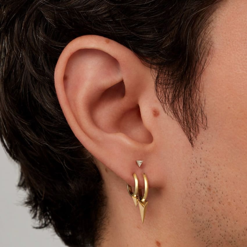 Faceted Single Short Spike Hoop Earring Yellow Gold 8mm