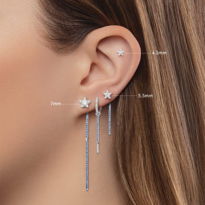 Diamond Star Stud Earring White Gold 7mm