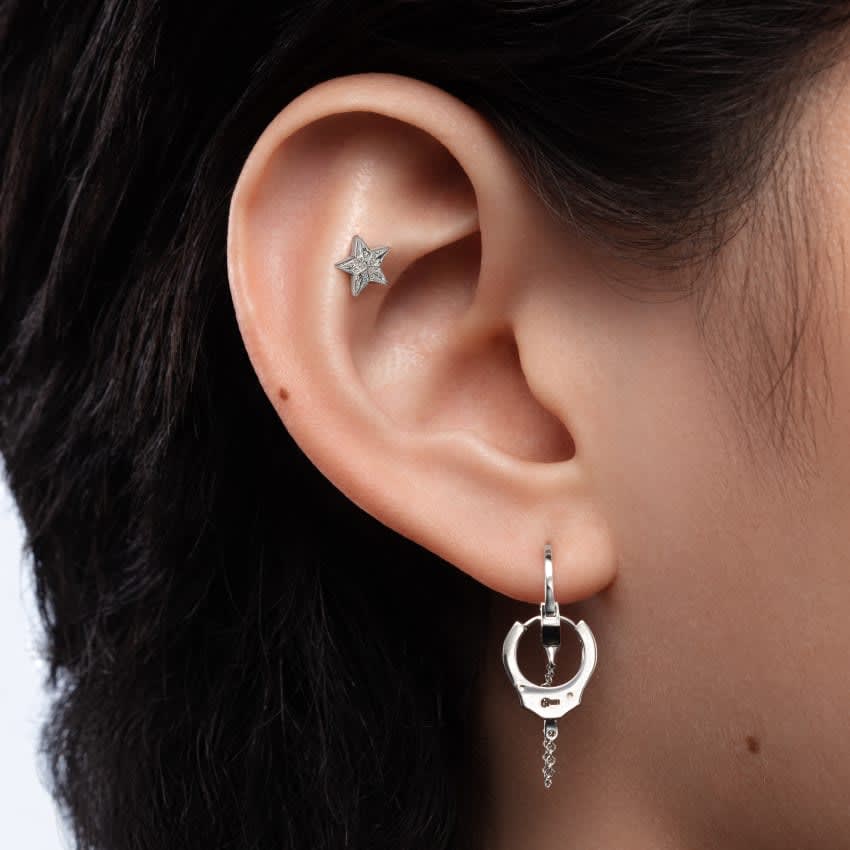 Invisible Set Diamond Star Threaded Stud Earring White Gold 7mm