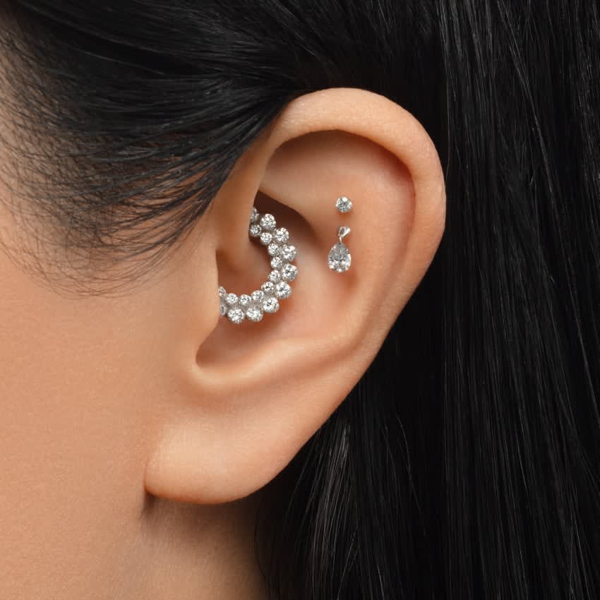 Invisible Diamond Apsara Hoop Earring Rose Gold 8mm 16 Gauge = 1.3mm