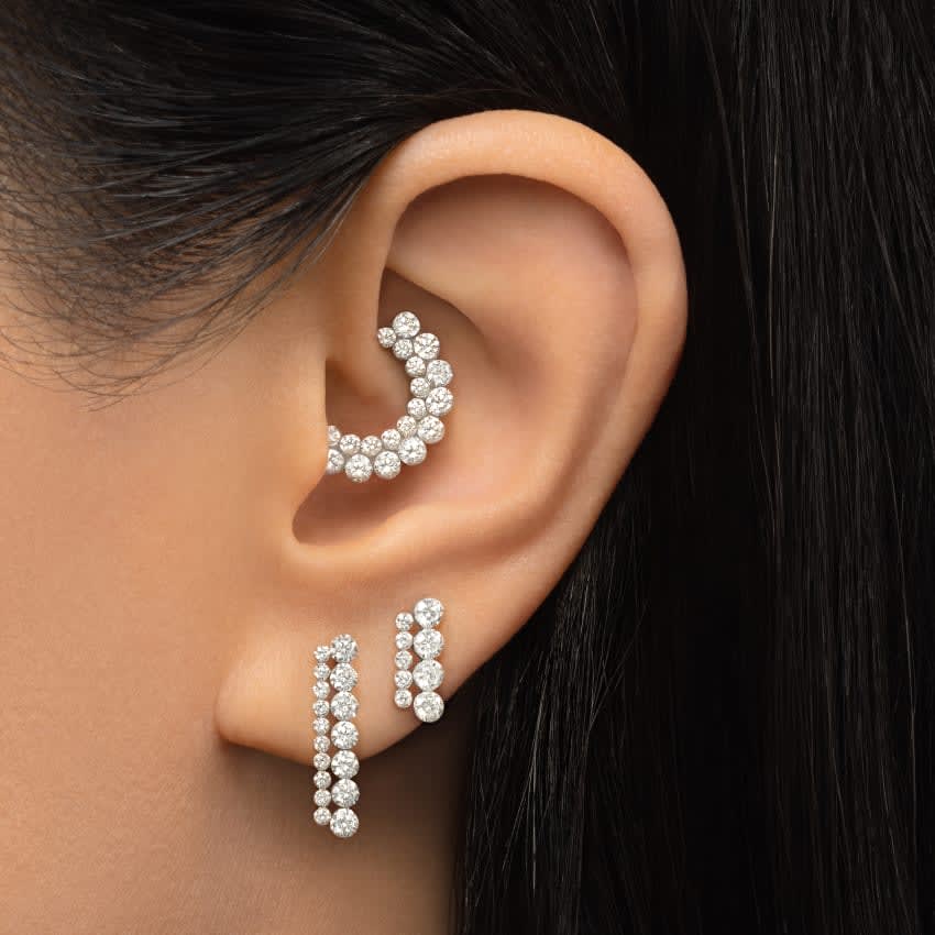 Invisible Diamond Apsara Hoop Earring White Gold 8mm 16 Gauge = 1.3mm