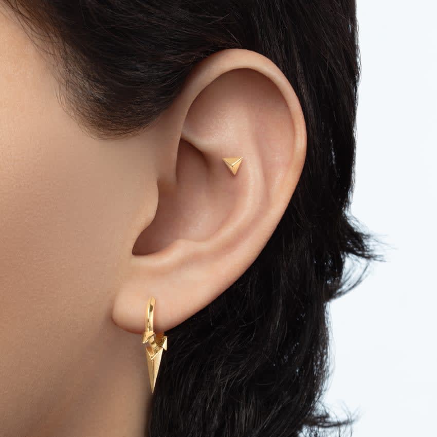 Faceted Triangle Threaded Stud Earring Rose Gold 3.5mm