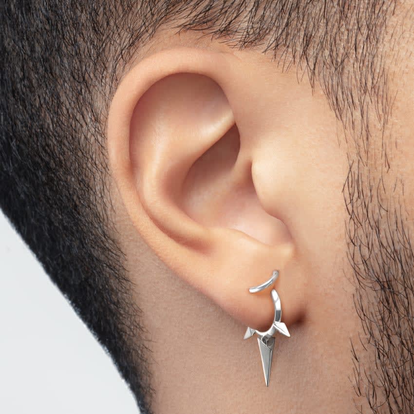 Faceted Triple Long Spike Hoop Earring Yellow Gold 8mm