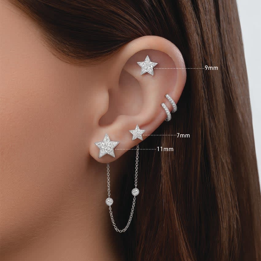Invisible Set Diamond Star Threaded Stud Earring White Gold 7mm