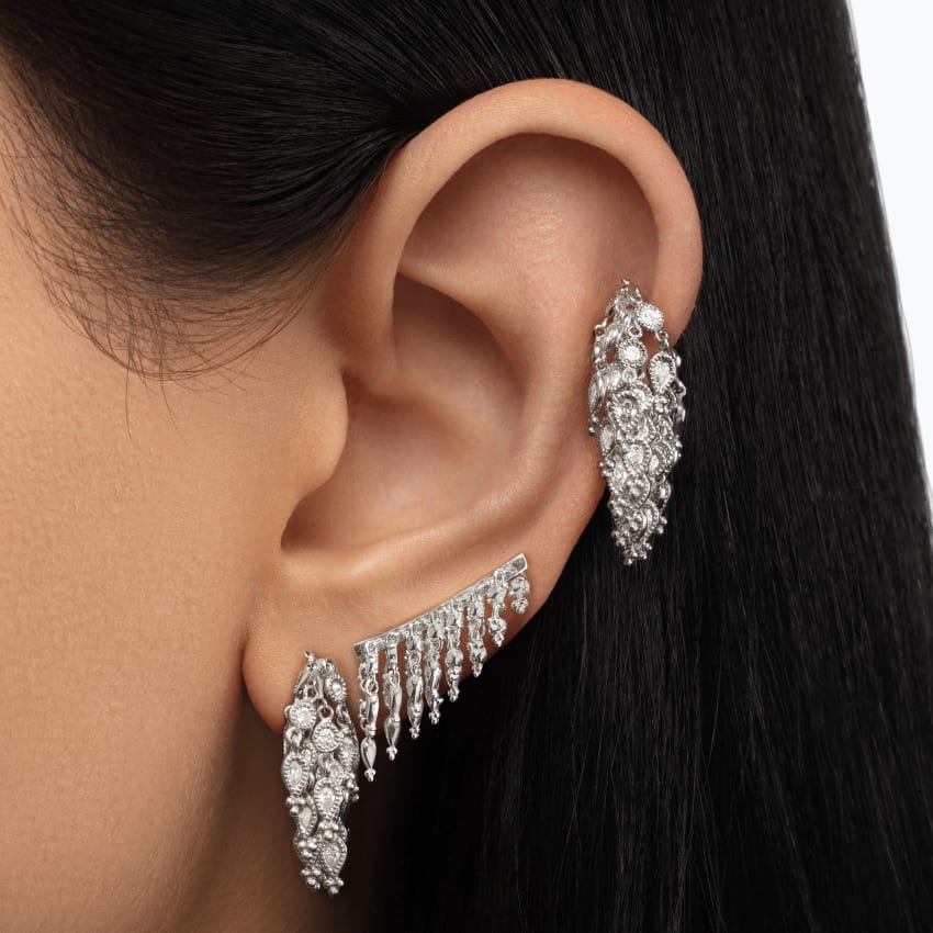 Diamond Tassel Eternity Hoop Earring Rose Gold 6.5mm