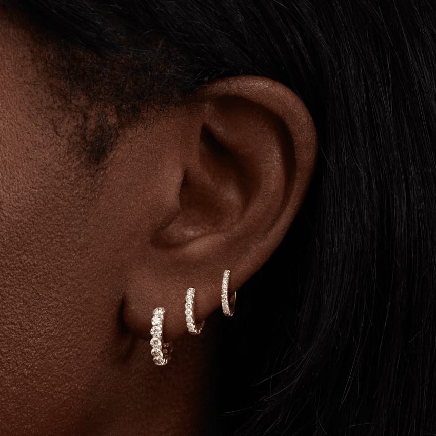 Invisible Set Large Diamond Eternity Hoop Earring Rose Gold 9.5mm