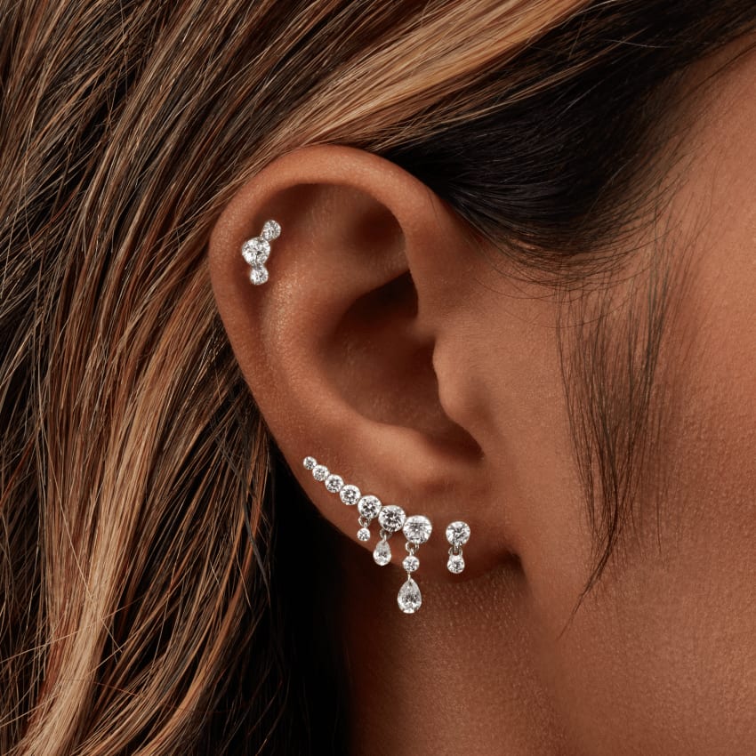 Invisible Set Diamond Dangle Threaded Stud Earring Rose Gold 3mm / 2mm
